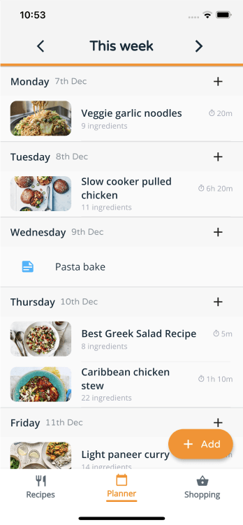 meal planning on the mobile app